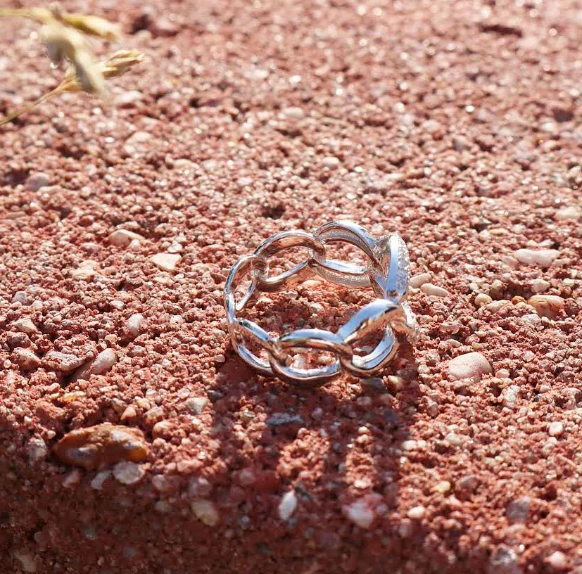 Sterling Silver CZ Cuban Link Ring - Chic Bold Chain Design for Her, Perfect for Mother's Day and Special Occasions.