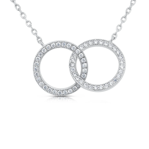 CZ Double Ring Necklace in Sterling Silver – Elegant Sparkling Love Pendant for Her, Perfect Gift for Anniversaries & Everyday Glamour.