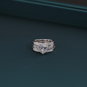 Radiant CZ Heart Three-Tier Engagement Ring Set in Sterling Silver - Perfect Bridal Ring Set for Proposals, Weddings, and Anniversaries.