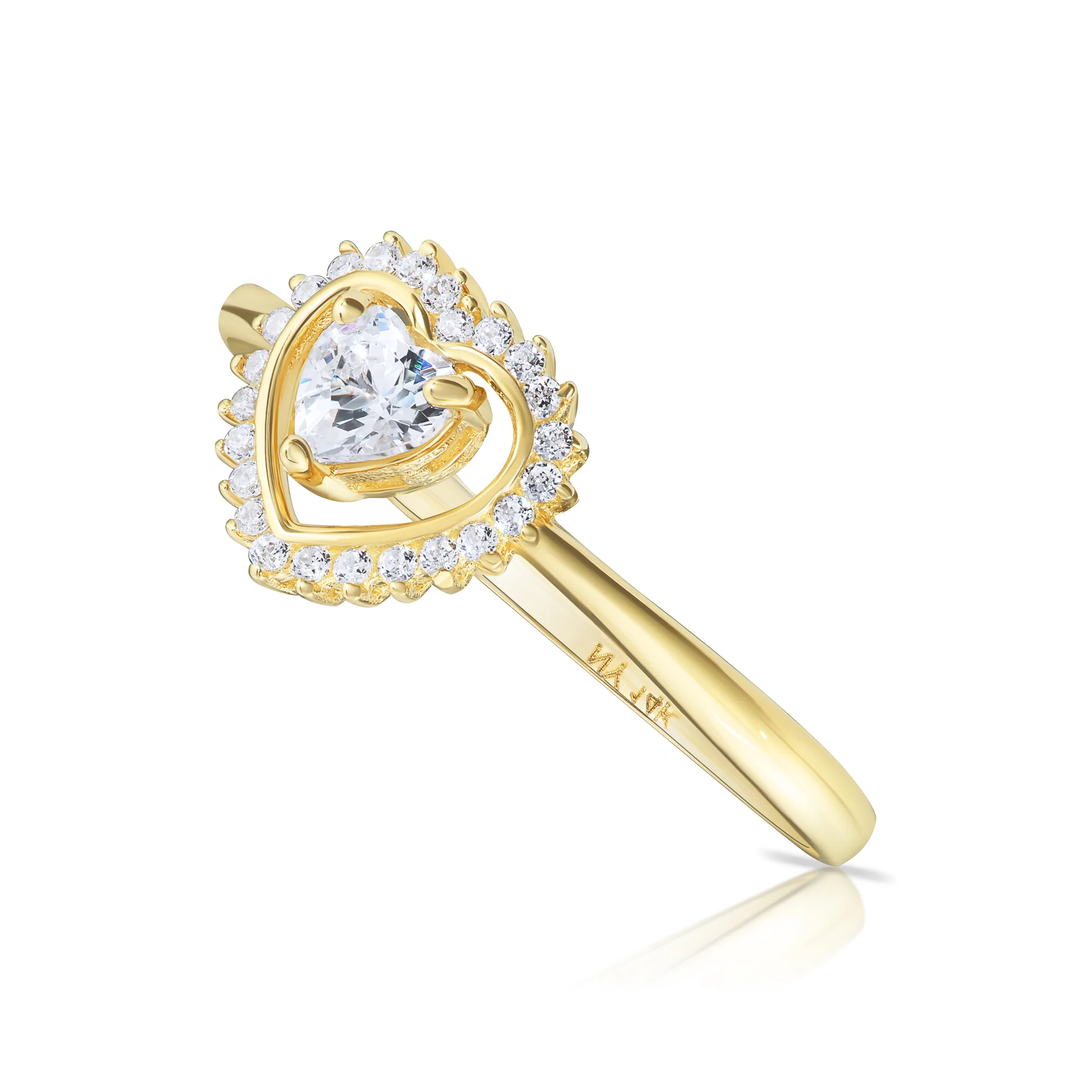 14K Yellow Gold Heart Halo Ring – The Perfect Romantic Gift for Anniversaries and Valentine's Day.