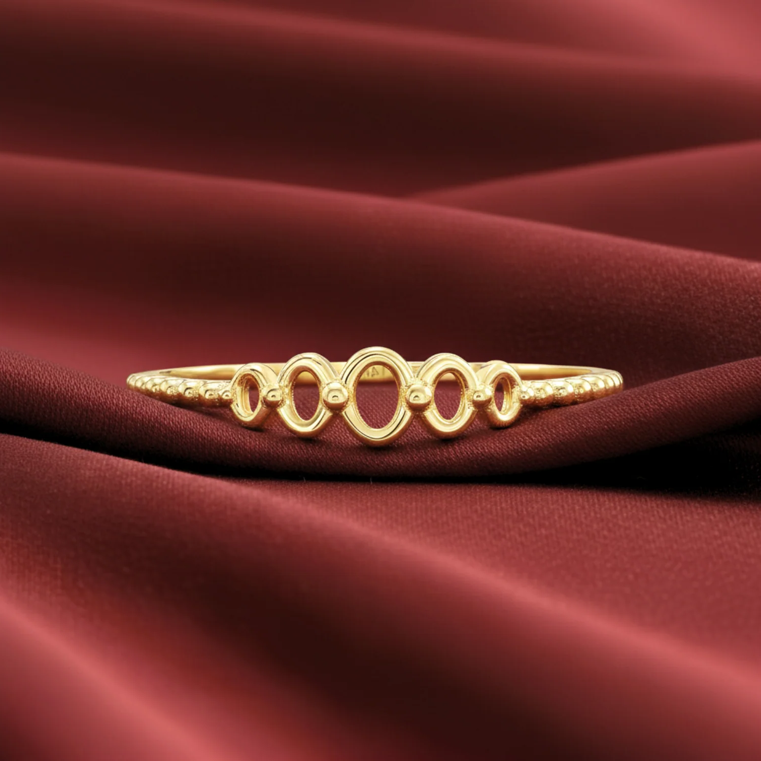14K Yellow Gold Oval Link Beaded Band Ring - A Chic & Modern Gift for Her Birthday or Everyday Elegance.
