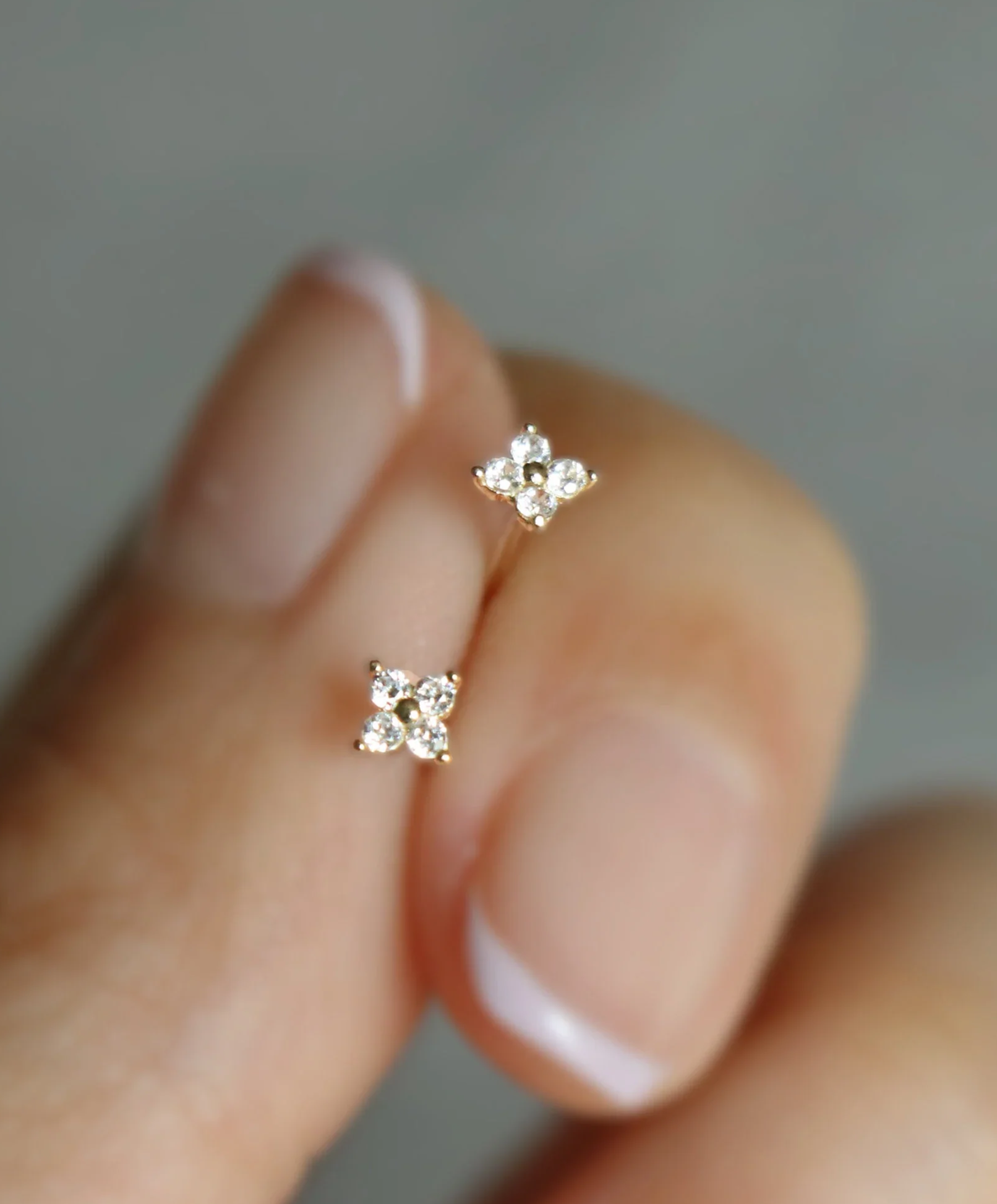Radiant 14K Solid Gold Dainty Four-Leaf Clover Stud Earrings for Good Luck.