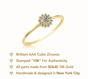 10K Yellow Gold Dainty Flower Ring - Perfect Floral Gift for Her Birthdays & Everyday Elegance.