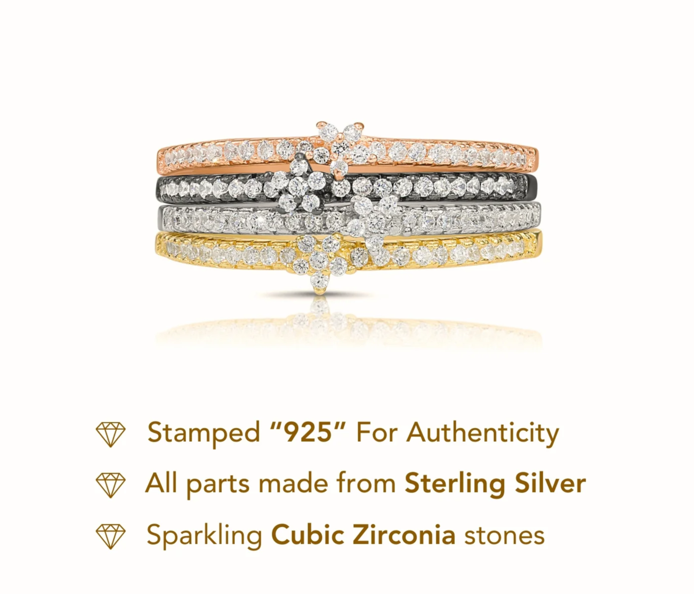 Dainty Sterling Silver Flower Stackable Band Rings Set – Perfect for Birthdays, Anniversaries & Everyday Spring Style.