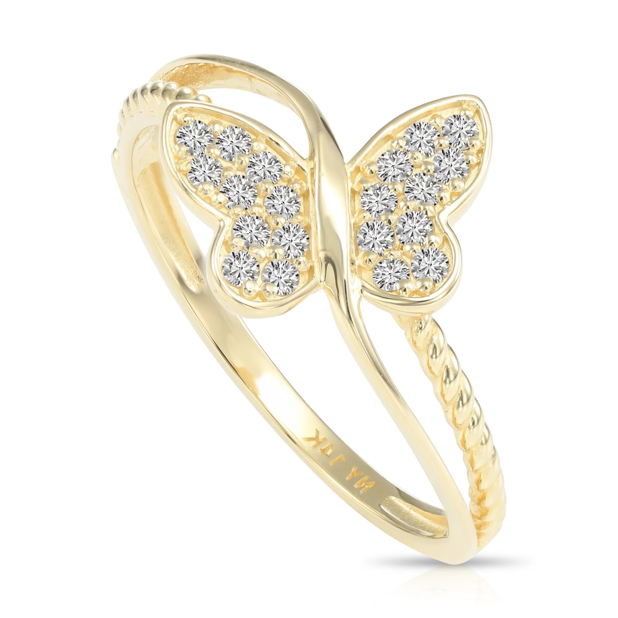 Radiant 14K Yellow Gold Diamond Butterfly Ring - 0.18Ctw Dainty Sparkle for Birthdays & Everyday Elegance.