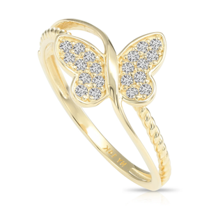 Radiant 14K Yellow Gold Diamond Butterfly Ring - 0.18Ctw Dainty Sparkle for Birthdays & Everyday Elegance.