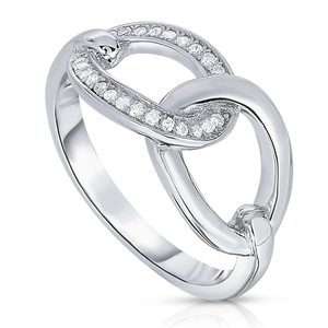 CZ Open Circle Wide Link Ring in Sterling Silver – Elegant Bold Sparkle for Her Birthday & Everyday Luxury.