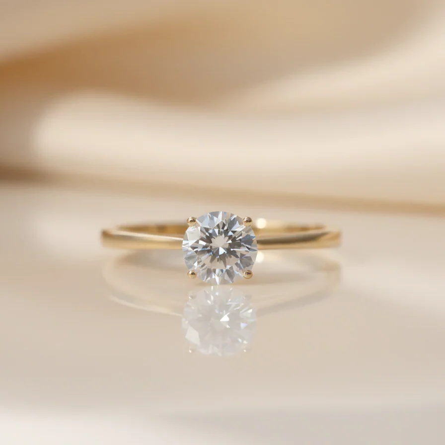 Stunning 14K Yellow Gold Round Solitaire Engagement Ring - 1 Ctw, Timeless Symbol of Love for Proposals and Anniversaries.