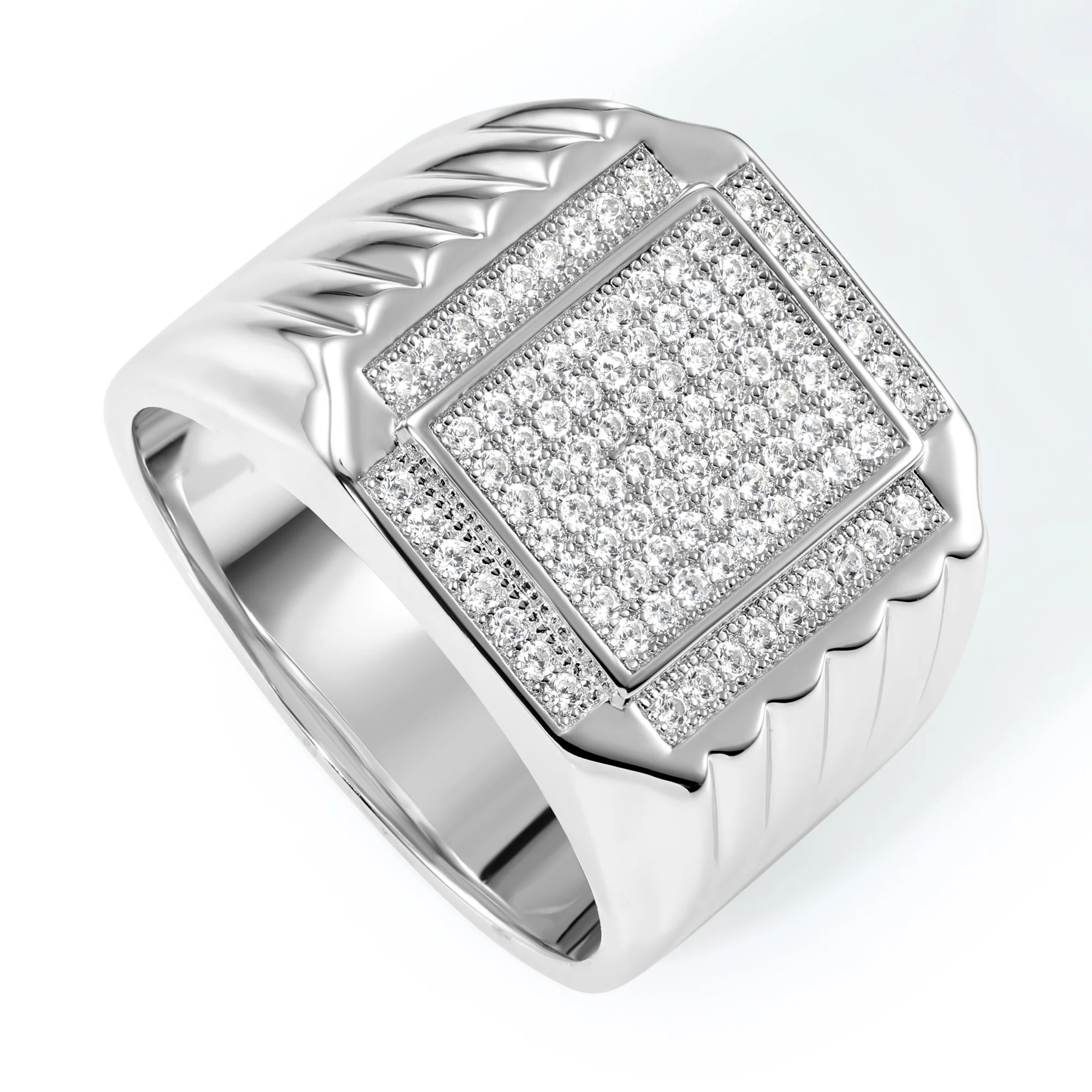 Bold 925 Sterling Silver Pave Square Signet Pinky Ring – Perfect Luxurious Gift for Anniversaries & Everyday Elegance.