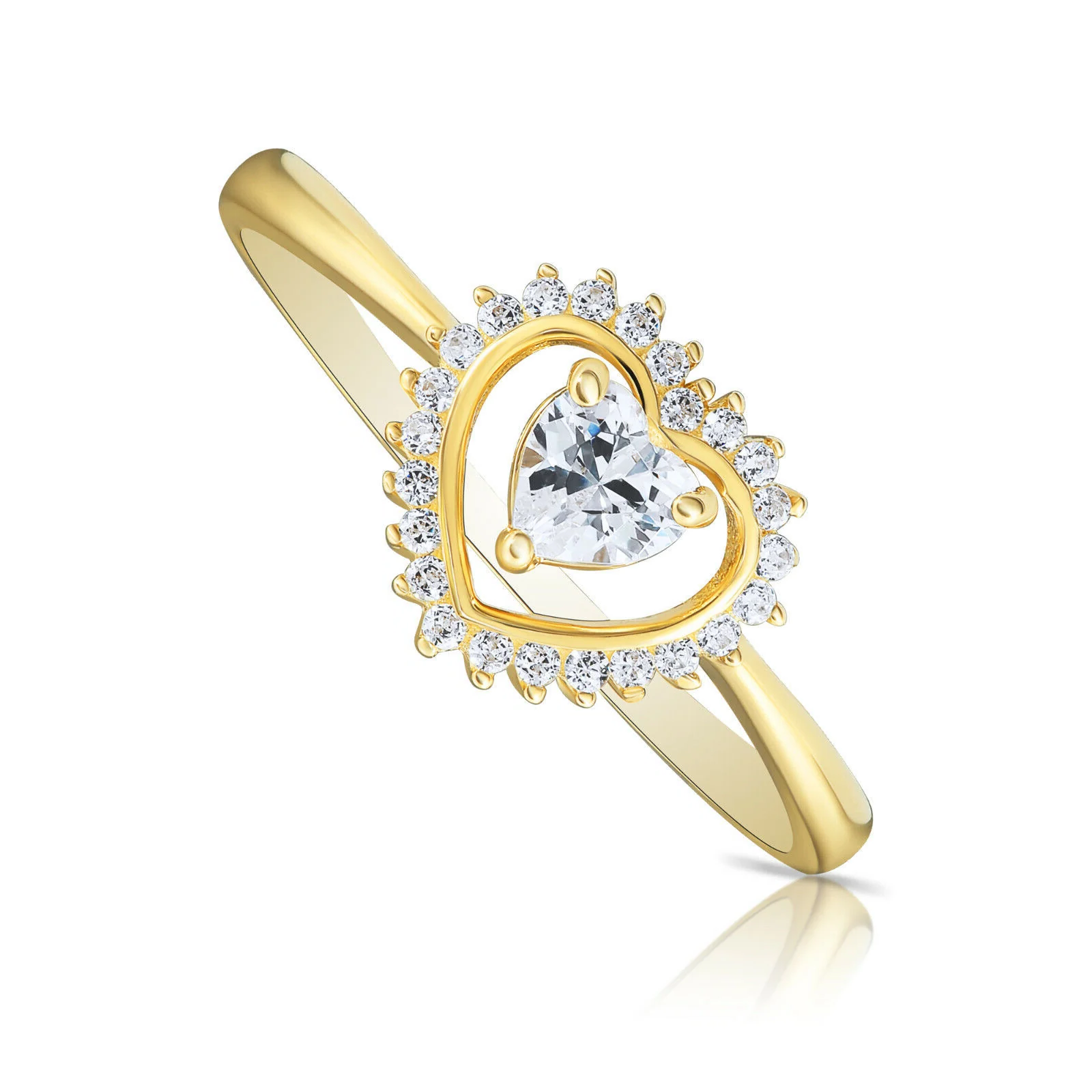 14K Yellow Gold Heart Halo Ring – The Perfect Romantic Gift for Anniversaries and Valentine's Day.
