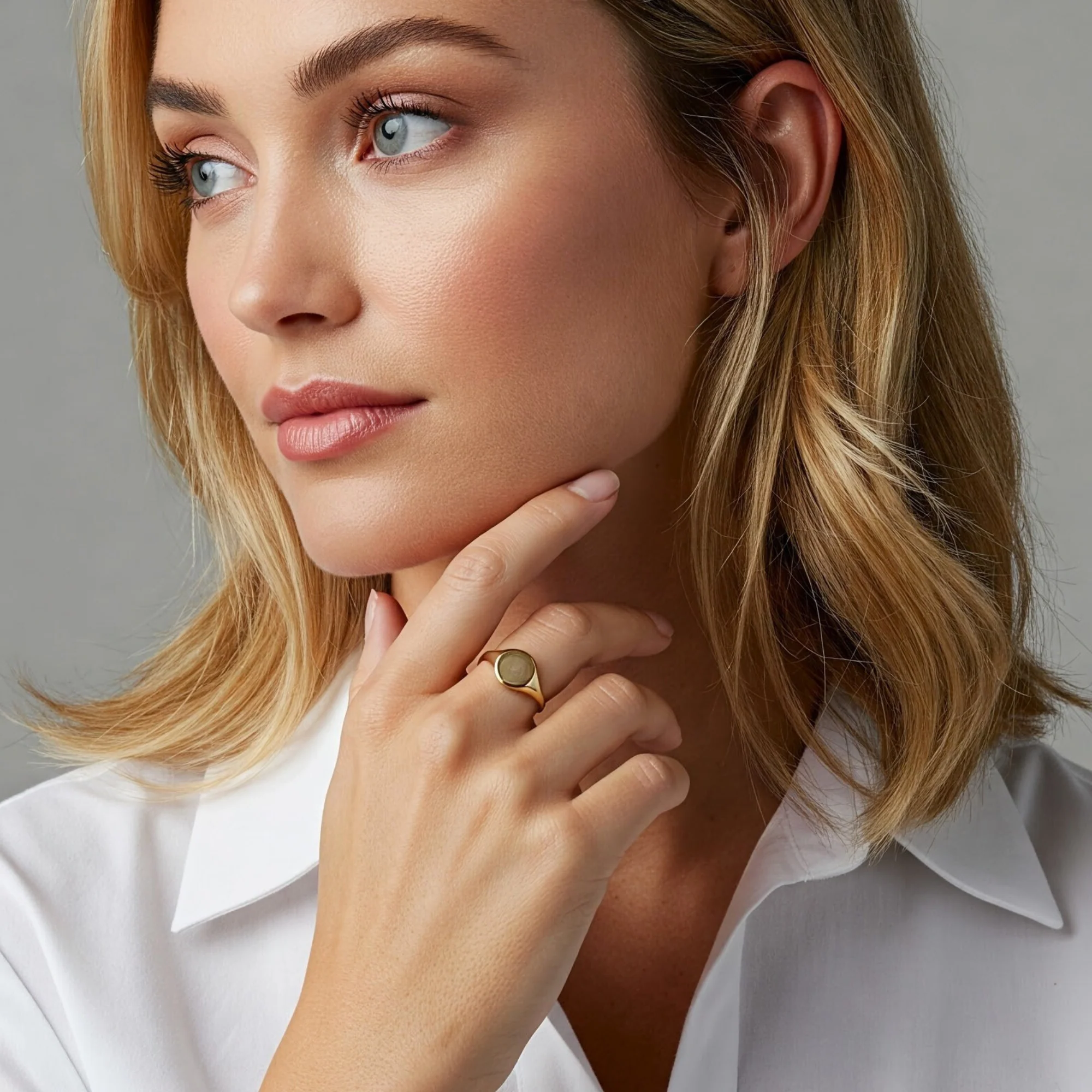 14K Yellow Gold Large Round Signet Ring - Personalized Luxury Gift for Her, Perfect for Birthdays and Everyday Elegance.