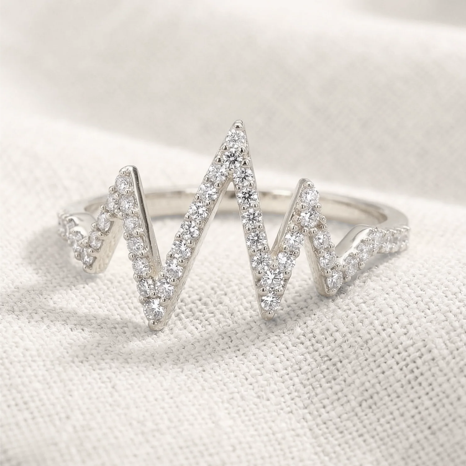 14K White Gold Lab Diamond Heartbeat Ring 0.21ct – Perfect Symbol of Love for Her, Ideal for Anniversaries & Romantic Gifts.