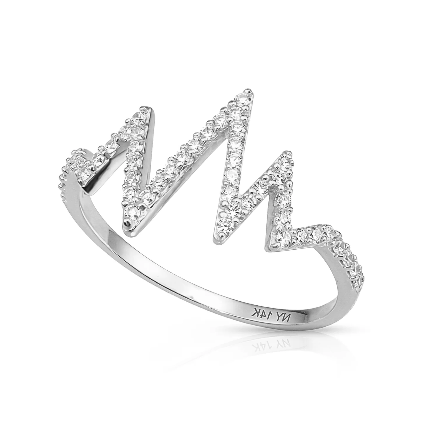 14K White Gold Lab Diamond Heartbeat Ring 0.21ct – Perfect Symbol of Love for Her, Ideal for Anniversaries & Romantic Gifts.