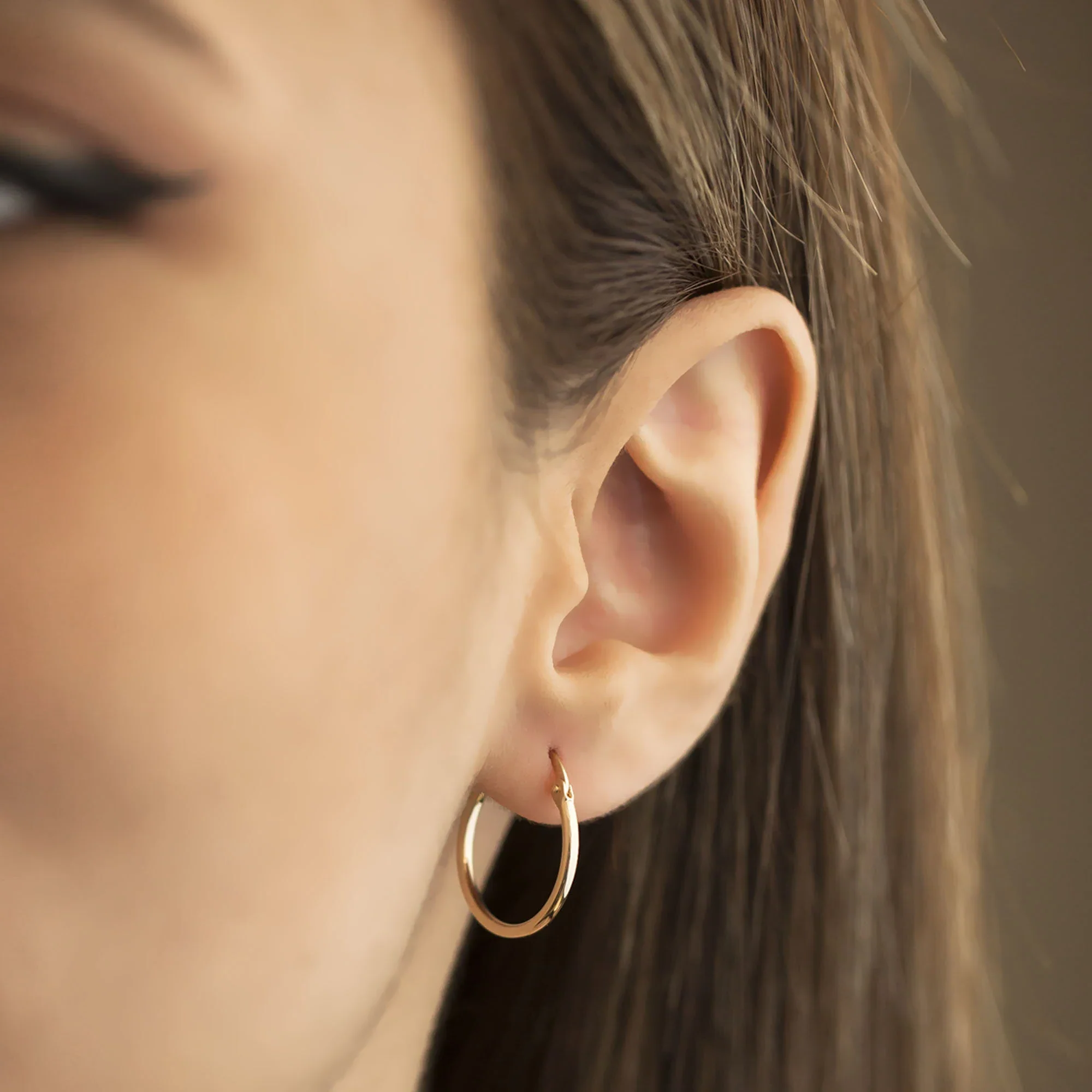 Elegant 14K Solid Gold Hoop Earrings - Classic Thickness, Available in Multiple Sizes (13mm, 18mm, 23mm, 32mm).