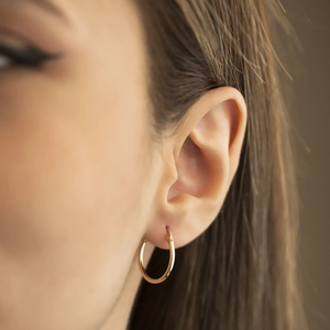 Elegant 14K Solid Gold Hoop Earrings - Classic Thickness, Available in Multiple Sizes (13mm, 18mm, 23mm, 32mm).