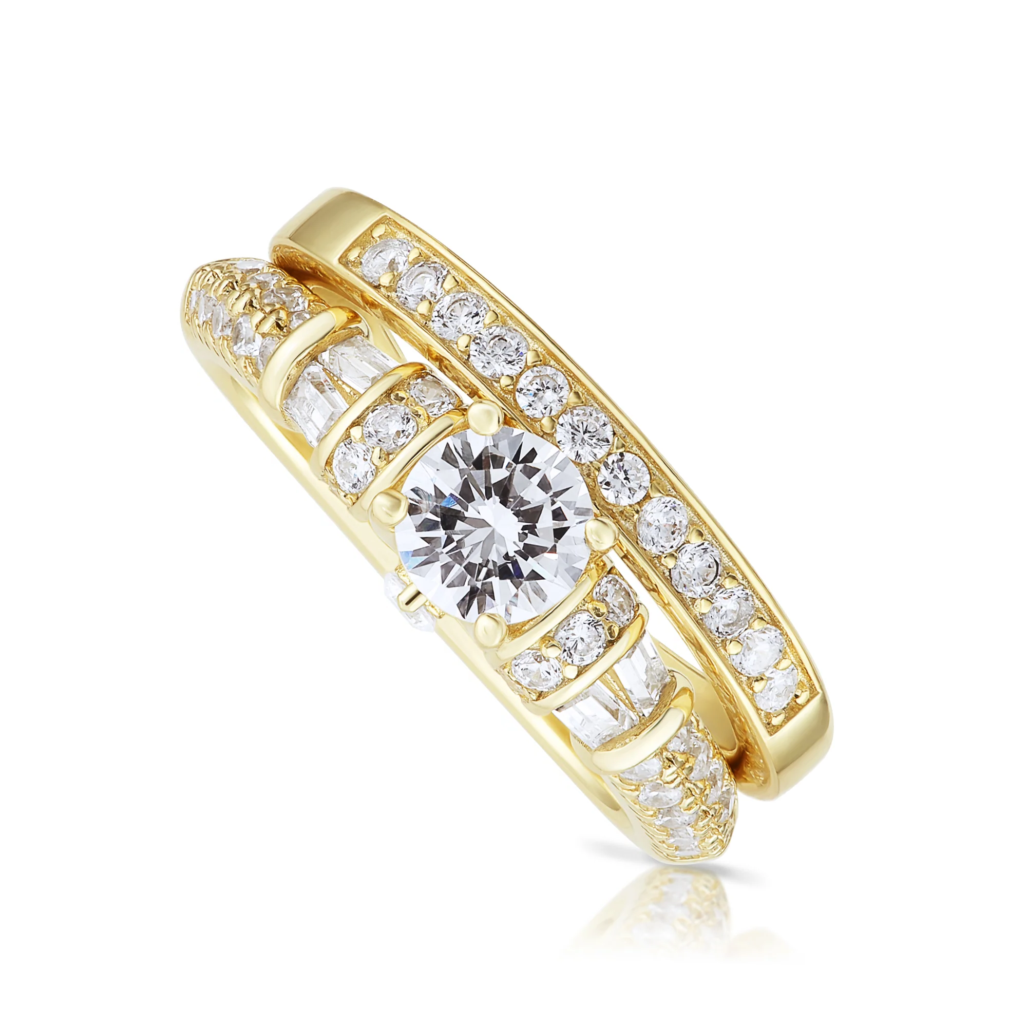 Stunning 2 Carat Round Brilliant-Cut CZ Engagement Ring Set in 925 Sterling Silver – Elegant Two-Tier Stackable Design for Proposals & Anniversaries.