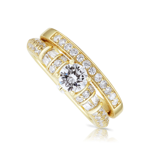 Stunning 2 Carat Round Brilliant-Cut CZ Engagement Ring Set in 925 Sterling Silver – Elegant Two-Tier Stackable Design for Proposals & Anniversaries.