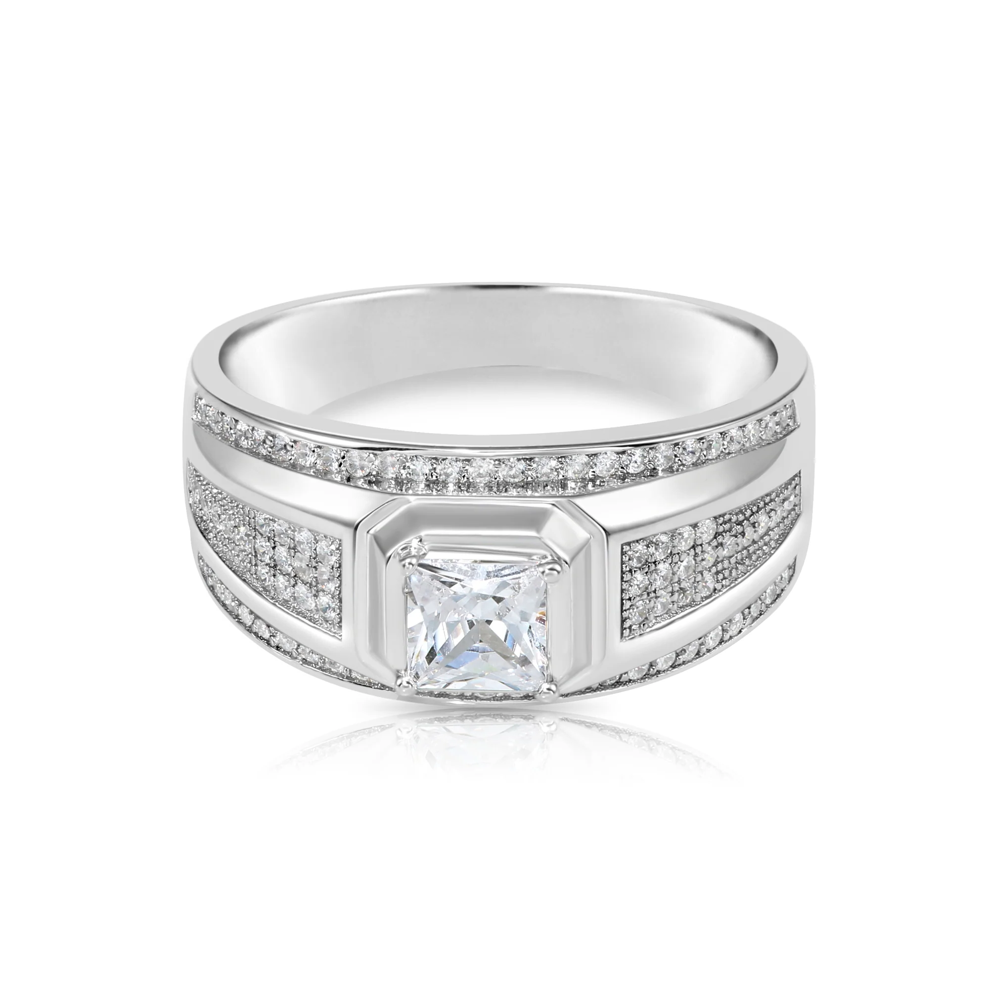Elegant 925 Sterling Silver Princess-Cut Pave Pinky Ring – A Sparkling Gift for Anniversaries & Everyday Luxury.