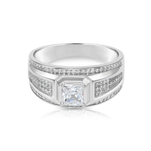 Elegant 925 Sterling Silver Princess-Cut Pave Pinky Ring – A Sparkling Gift for Anniversaries & Everyday Luxury.