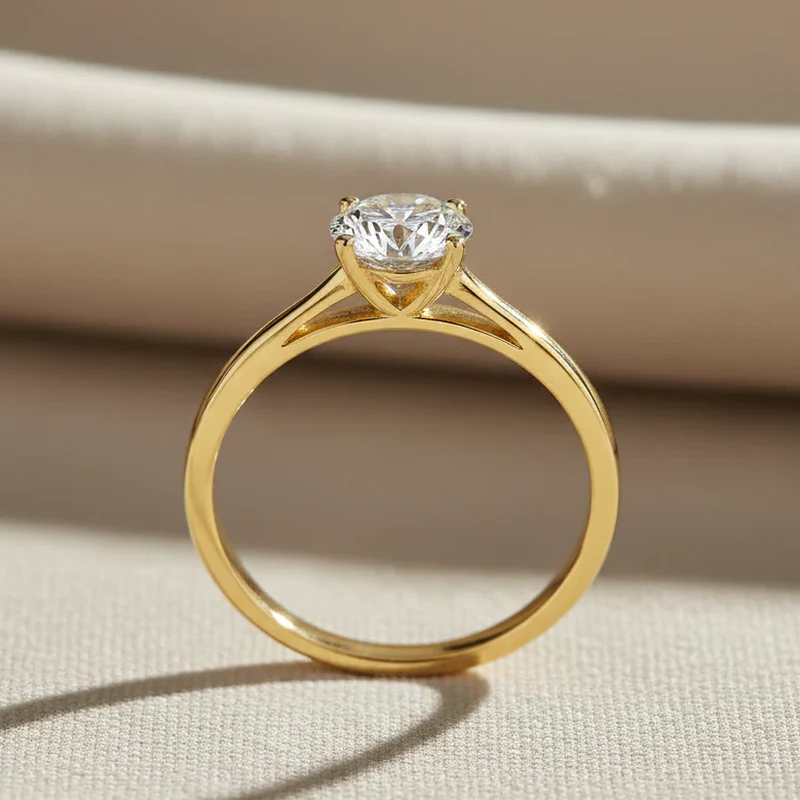 Stunning 14K Yellow Gold Round Solitaire Engagement Ring - 1 Ctw, Timeless Symbol of Love for Proposals and Anniversaries.