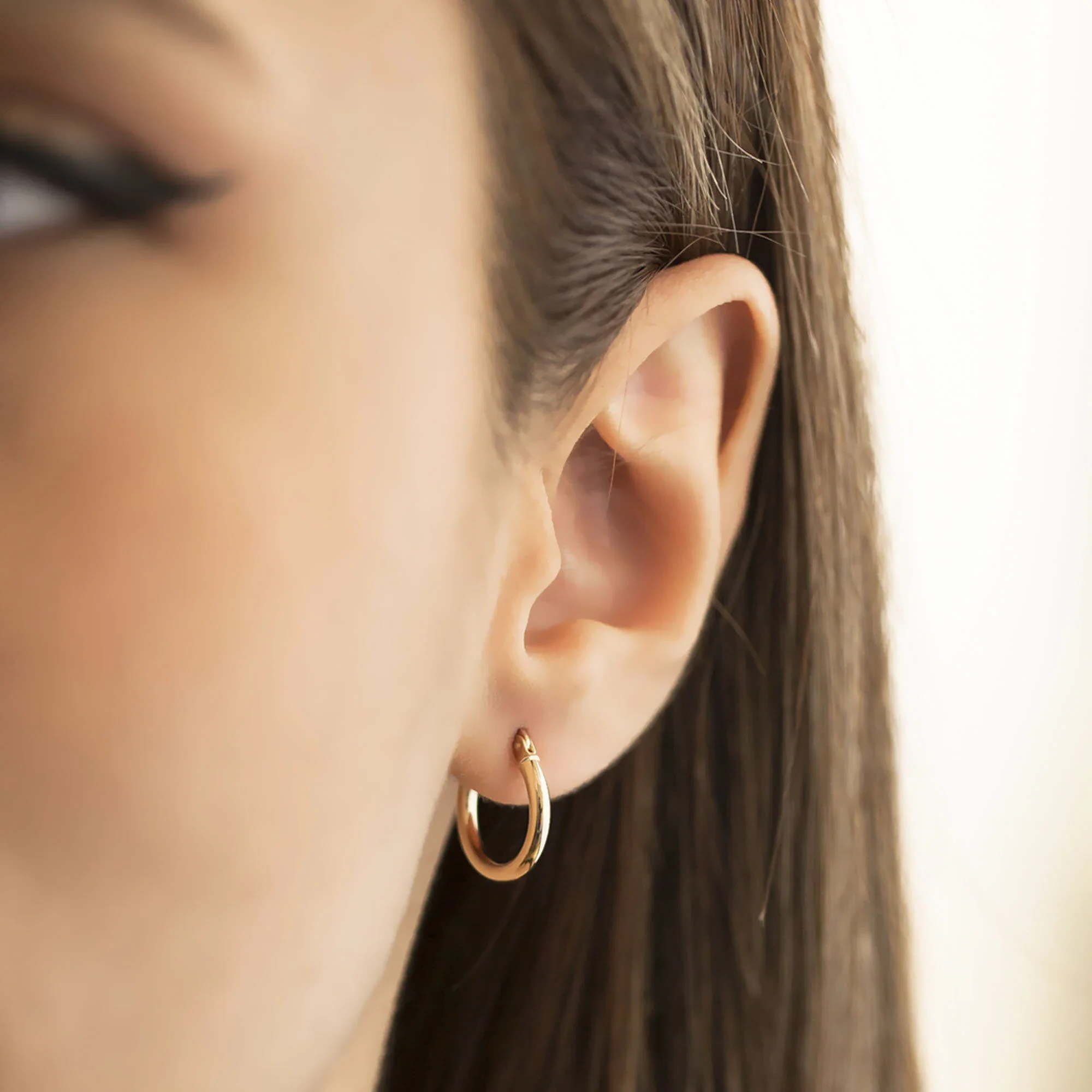 Elegant 14K Solid Gold Hoop Earrings - Classic Thickness, Available in Multiple Sizes (13mm, 18mm, 23mm, 32mm).
