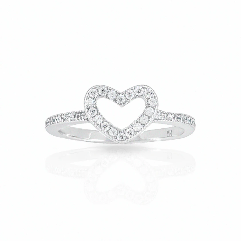 CZ Open Heart Sterling Silver Ring – Perfect Gift of Love for Birthdays & Every Day Elegance.