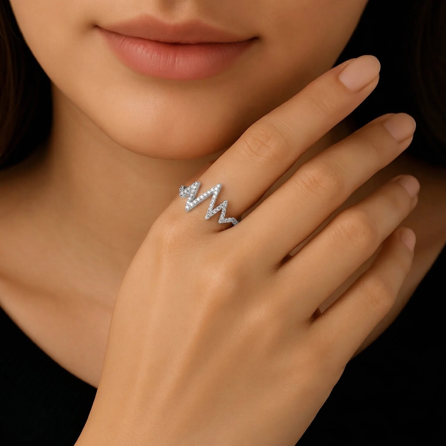 14K White Gold Lab Diamond Heartbeat Ring 0.21ct – Perfect Symbol of Love for Her, Ideal for Anniversaries & Romantic Gifts.