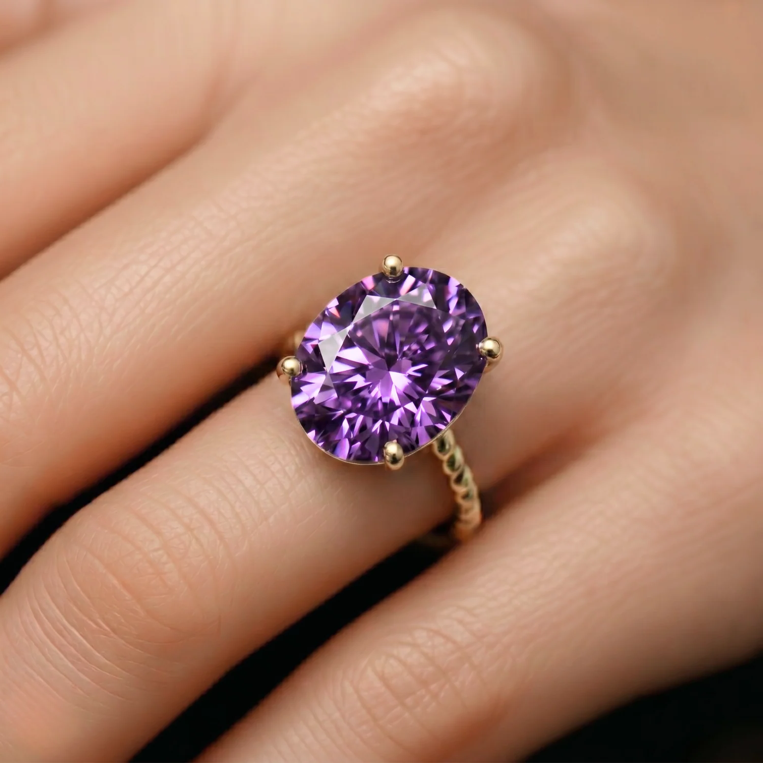 Elegant 14K Yellow Gold Purple Amethyst Oval-Cut Ring - Perfect Birthstone Gift for Her, Mother's Day & February Birthdays.