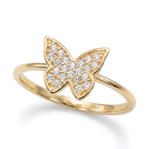 Dazzling 14K Yellow Gold Diamond Butterfly Ring - Perfect 0.12Ctw Gift for Her Birthdays & Everyday Elegance.