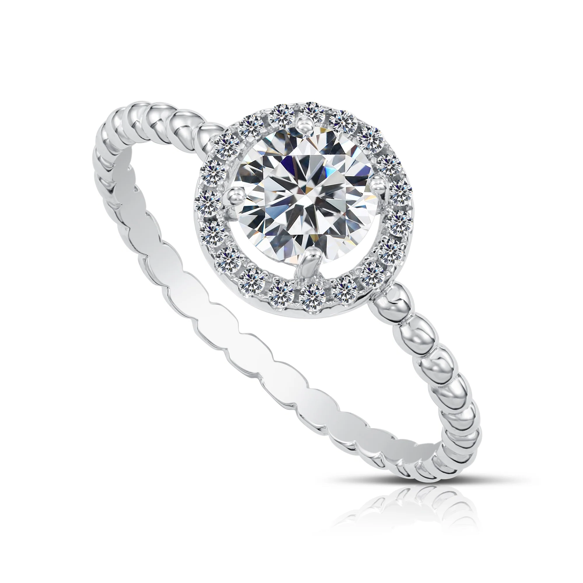 Stunning CZ Round Halo Engagement Ring in Sterling Silver – Perfect Sparkling Proposal for Engagements, Anniversaries & Bridal Elegance.