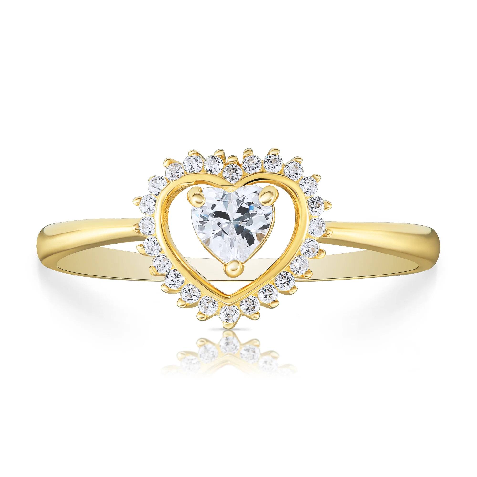 14K Yellow Gold Heart Halo Ring – The Perfect Romantic Gift for Anniversaries and Valentine's Day.