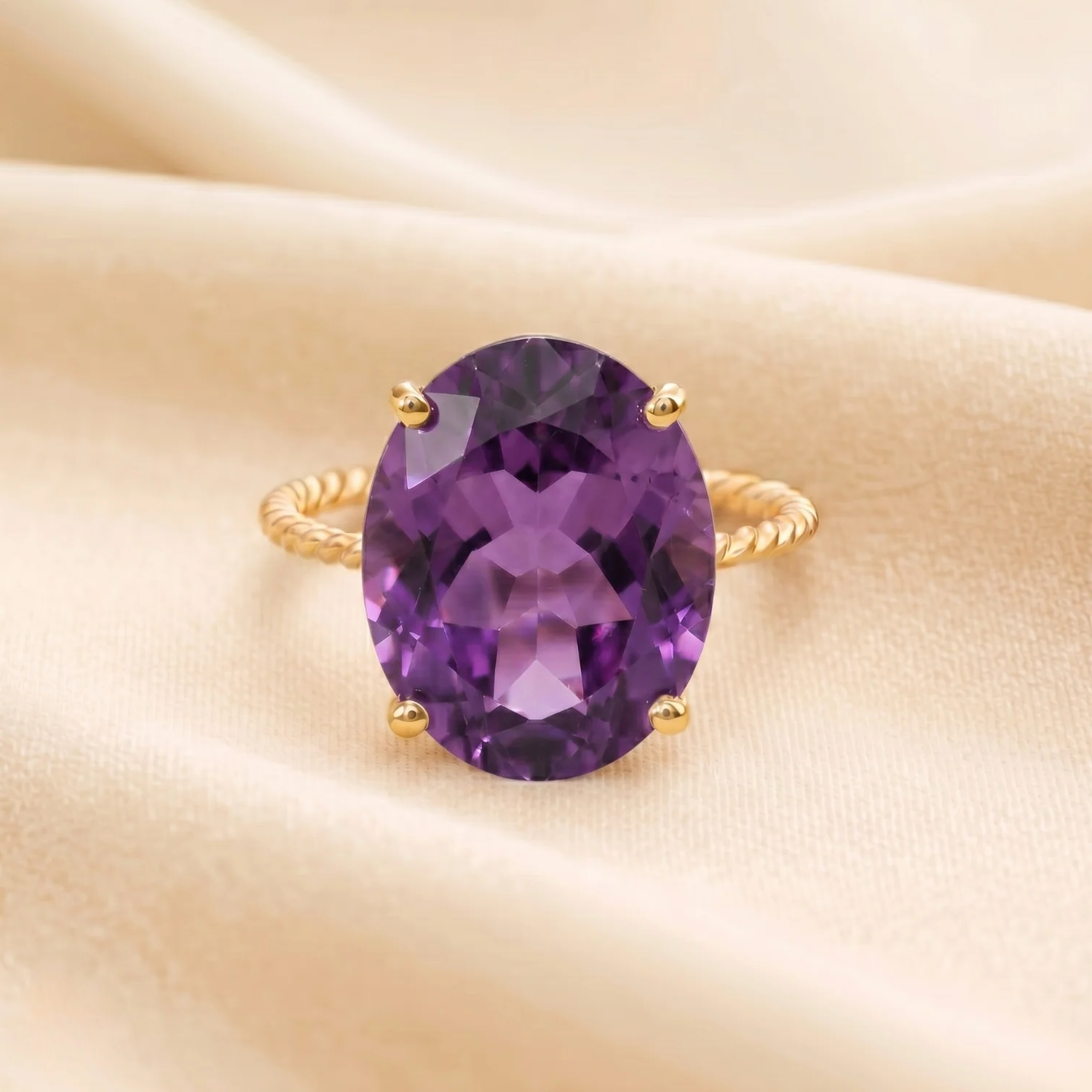 Elegant 14K Yellow Gold Purple Amethyst Oval-Cut Ring - Perfect Birthstone Gift for Her, Mother's Day & February Birthdays.