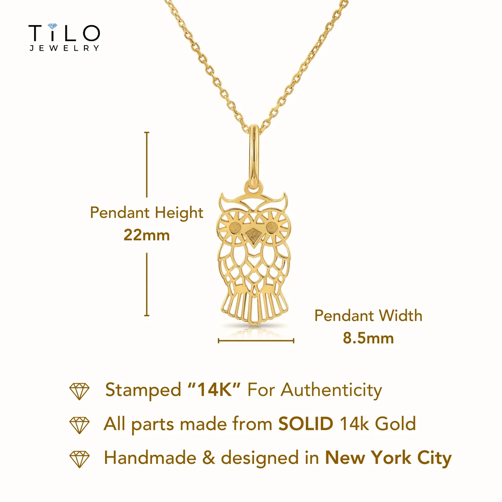 Stunning 14K Yellow Gold Owl Pendant Necklace - A Timeless Charm.