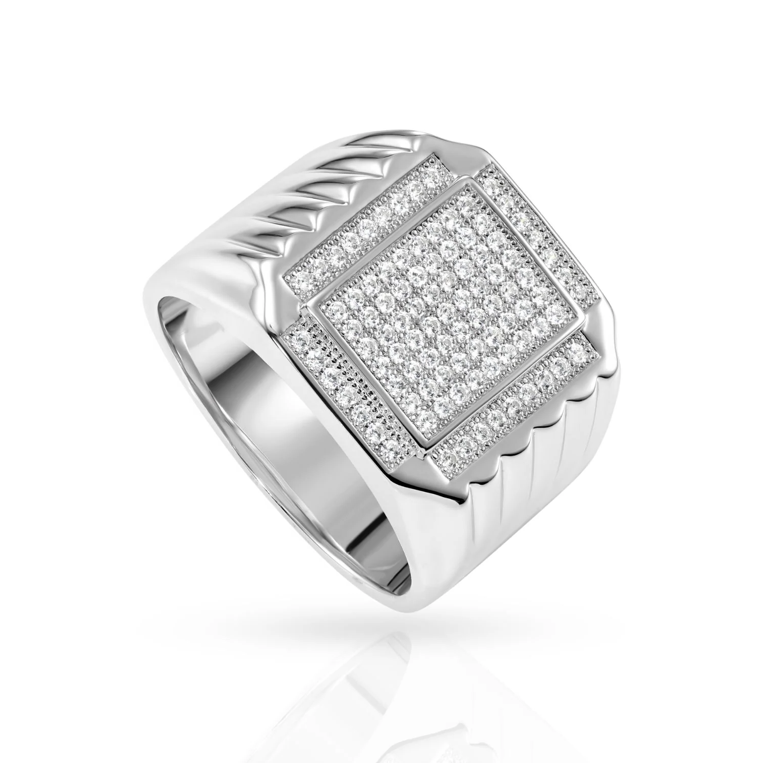 Bold 925 Sterling Silver Pave Square Signet Pinky Ring – Perfect Luxurious Gift for Anniversaries & Everyday Elegance.