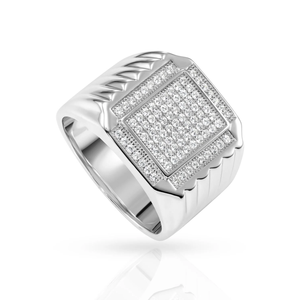 Bold 925 Sterling Silver Pave Square Signet Pinky Ring – Perfect Luxurious Gift for Anniversaries & Everyday Elegance.
