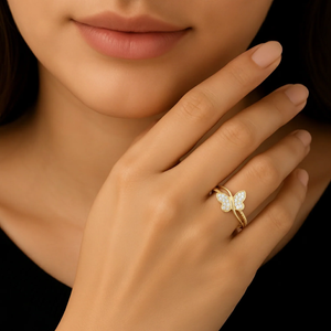 Radiant 14K Yellow Gold Diamond Butterfly Ring - 0.18Ctw Dainty Sparkle for Birthdays & Everyday Elegance.