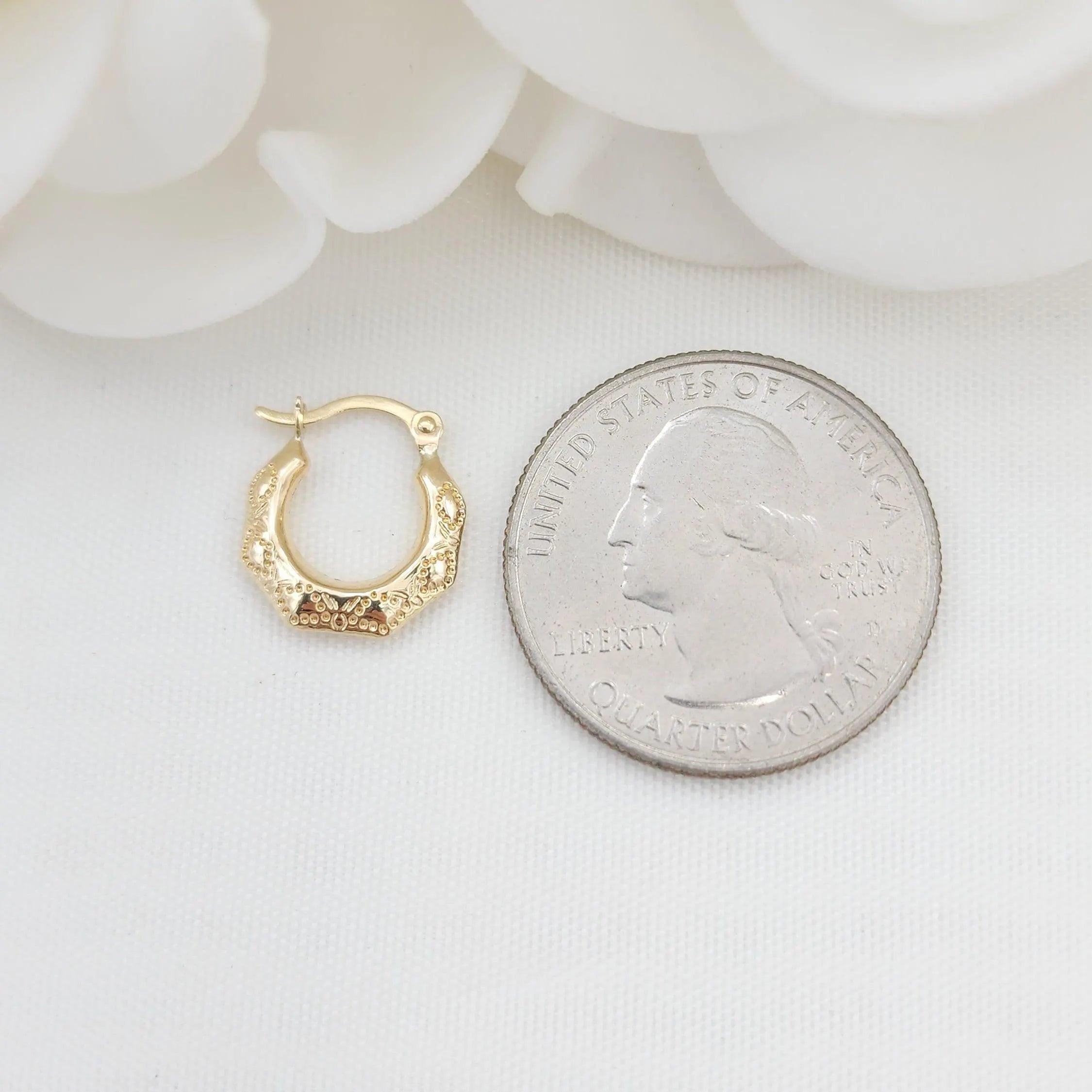 Stunning 14K Gold Textured 12mm Hoops - Perfect Earrings for Girls & Kids - Fine Jewelry.