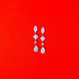 Tear Drop Wedding Jewelry, Square Diamond Dangle Earring, Oval Shape CZ, round Gem Earring, CZ Bride Earring, Silver Bridal Earring, Pear