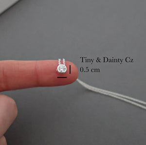 Cz Diamond Solitaire Crystal Necklace Sterling Silver, Bridesmaid Necklace Jewellery Gift, Tiny Cz Cubic Zirconia Wedding Necklace Jewellery
