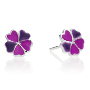925 Sterling Silver Purple Clover Enamel Studs, Pushback