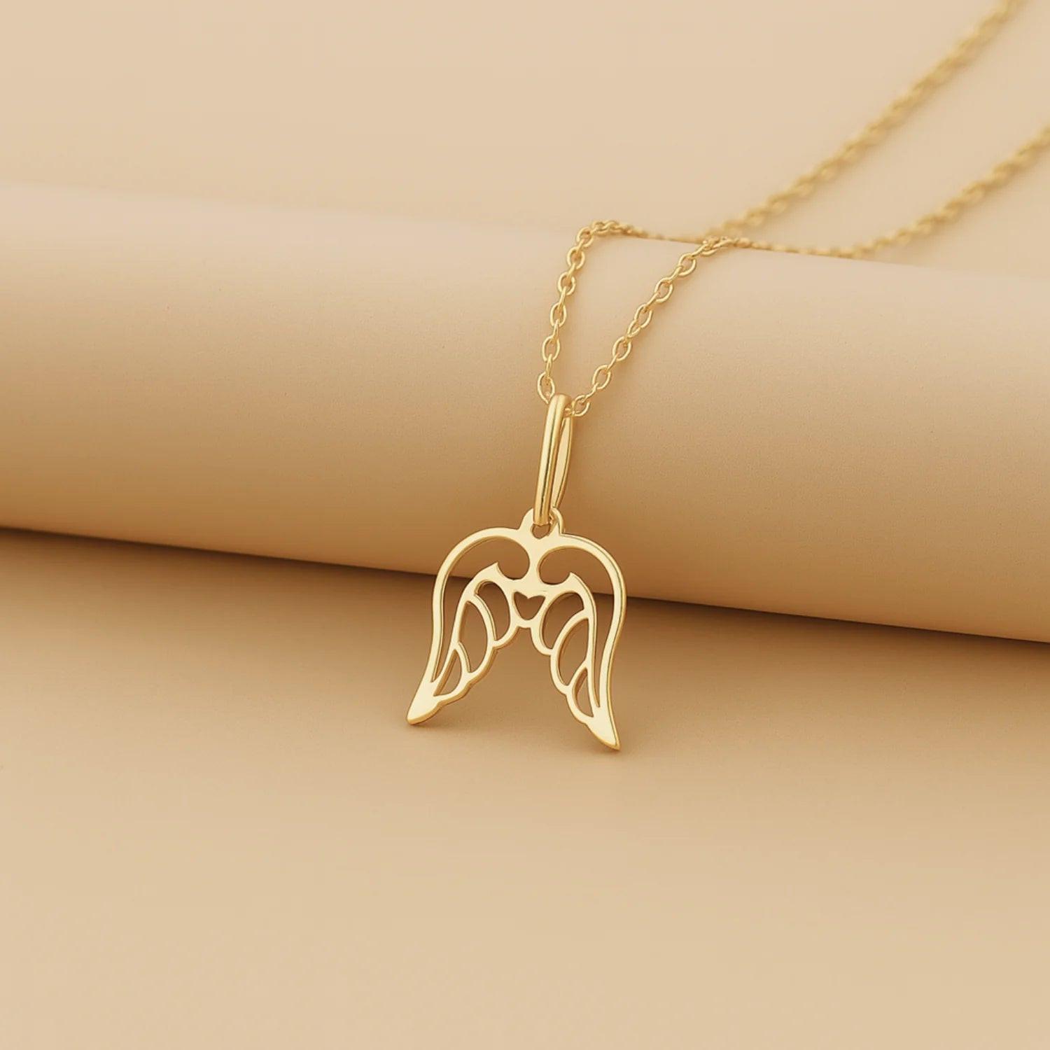 Exquisite 14K Yellow Gold Angel Wings Pendant with 18" Necklace – A Touch of Elegance.