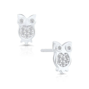 Charming CZ Owl Stud Earrings in Premium Sterling Silver.