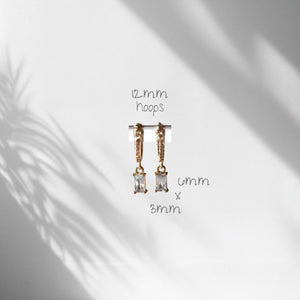 Gold Baguette Earrings, Baguette Dangle Hoops, Emerald Cut Dangle Earrings, Silver Diamond Simulant Huggie Earrings, Crystal Drop Earrings