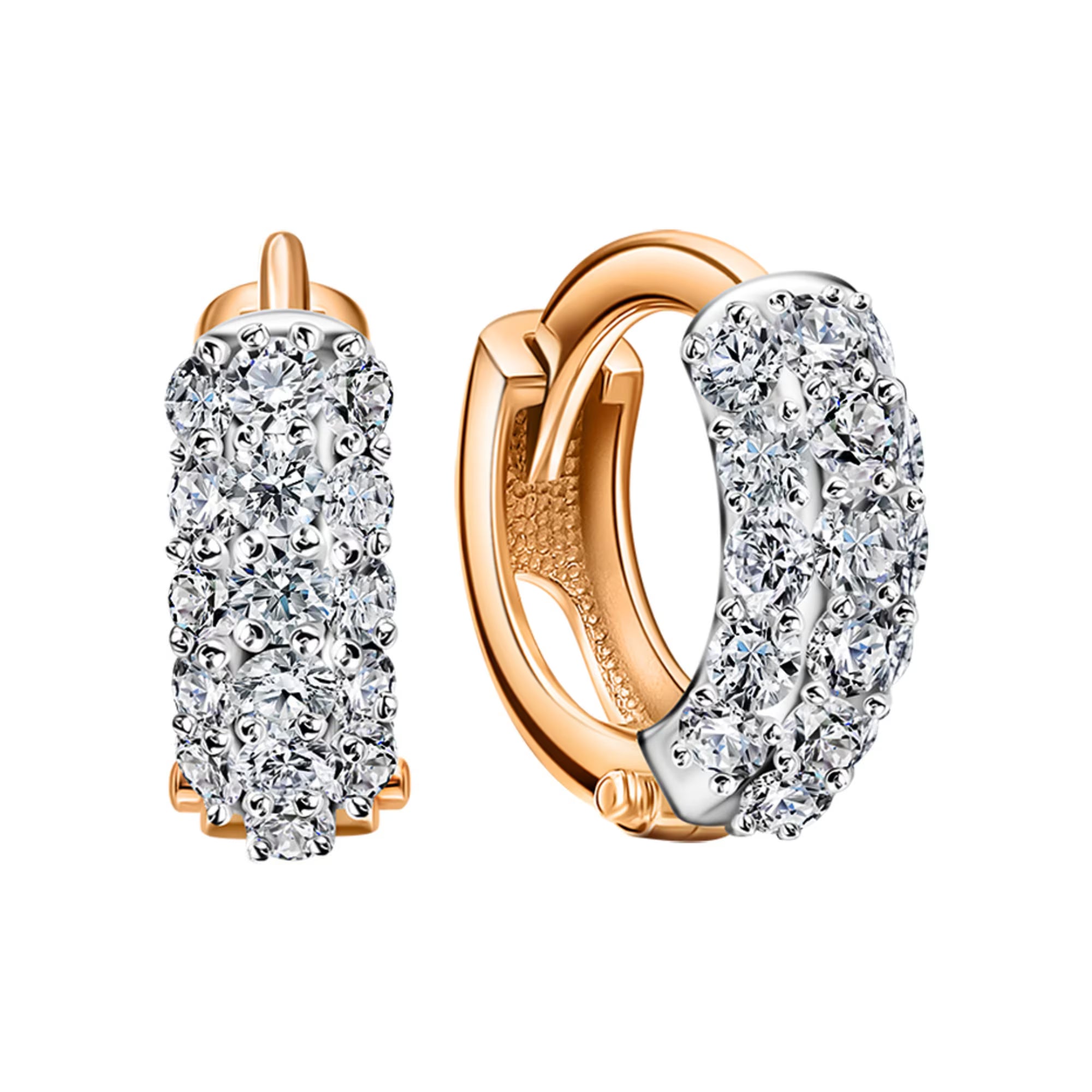 Triple Row Pave Diamond Huggie Hoop Earrings | 14K Gold Small Sparkle Hoop Earrings | Elegant Everyday Jewelry | Gift for Her.