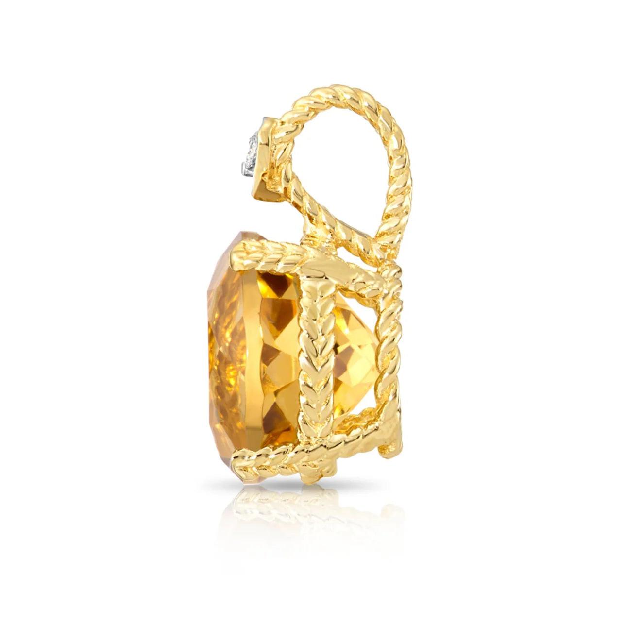 Stunning 14K Yellow Gold Citrine and Diamond Pendant Necklace.