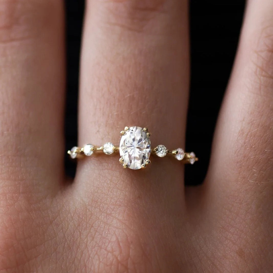 1 Carat Oval Cut Lab Grown Diamond Engagement Ring in 14K Yellow Gold.
