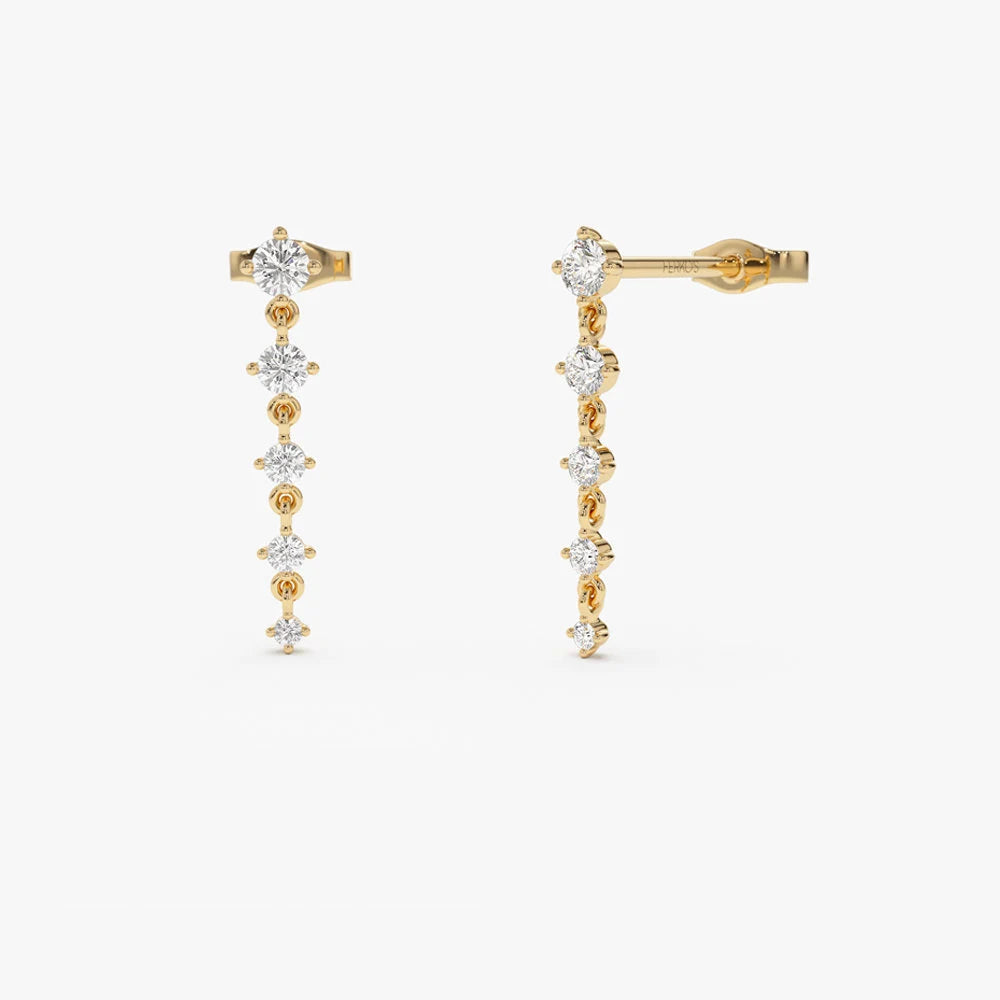 Dangle & Drop Earrings / 14K Gold Dangling 4 Prong Natural Diamond Drop Earrings by Ferkos Fine Jewelry