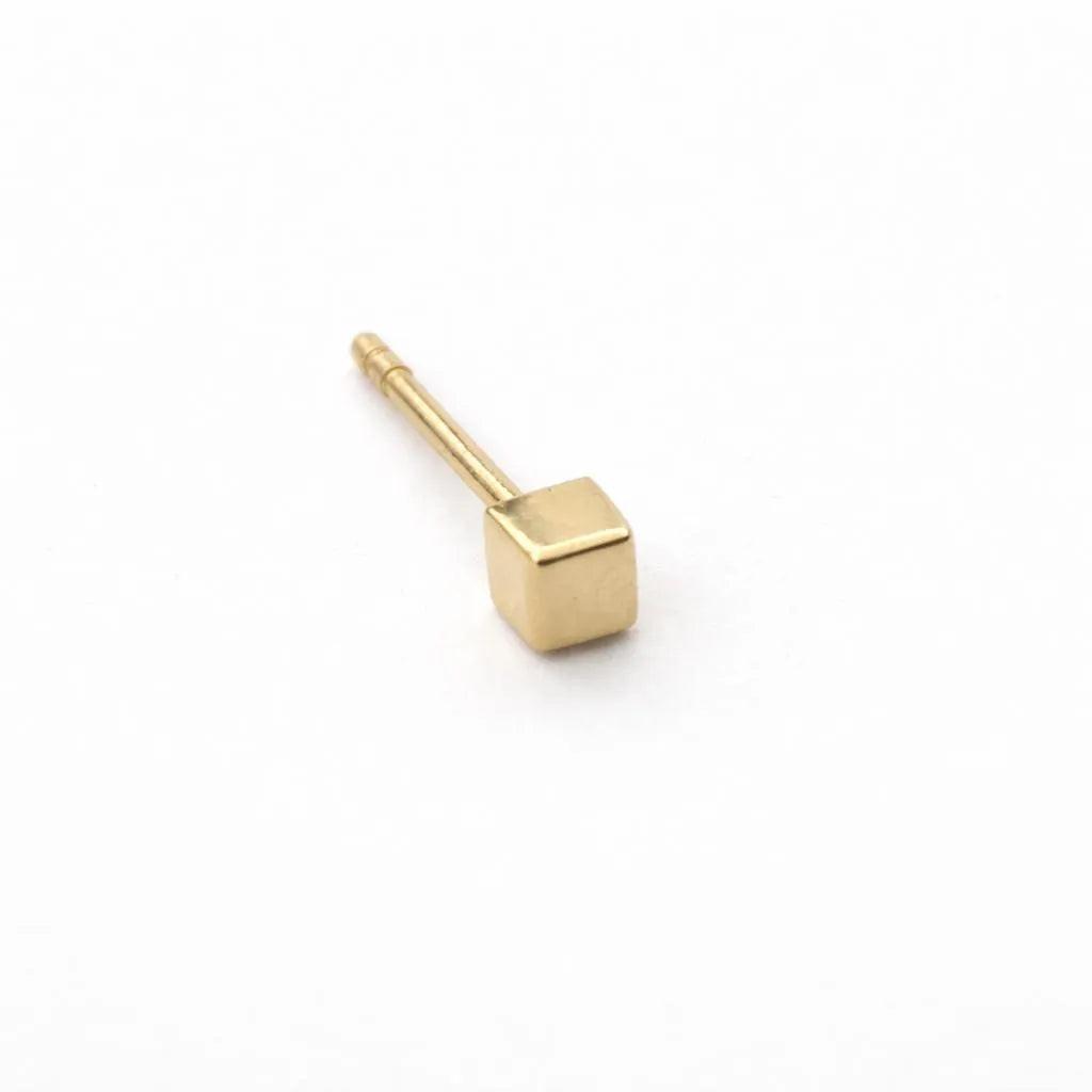 Stunning 14K Gold Cube Stud Earrings - Tiny Geometric Minimalist Jewelry for Effortless Elegance.