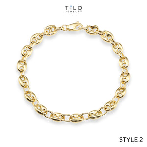 Puff Mariner Heart Link Bracelets in 14K Gold, Fine Ultra Quality Chains, 7.5 Inch Real Gold Bracelets