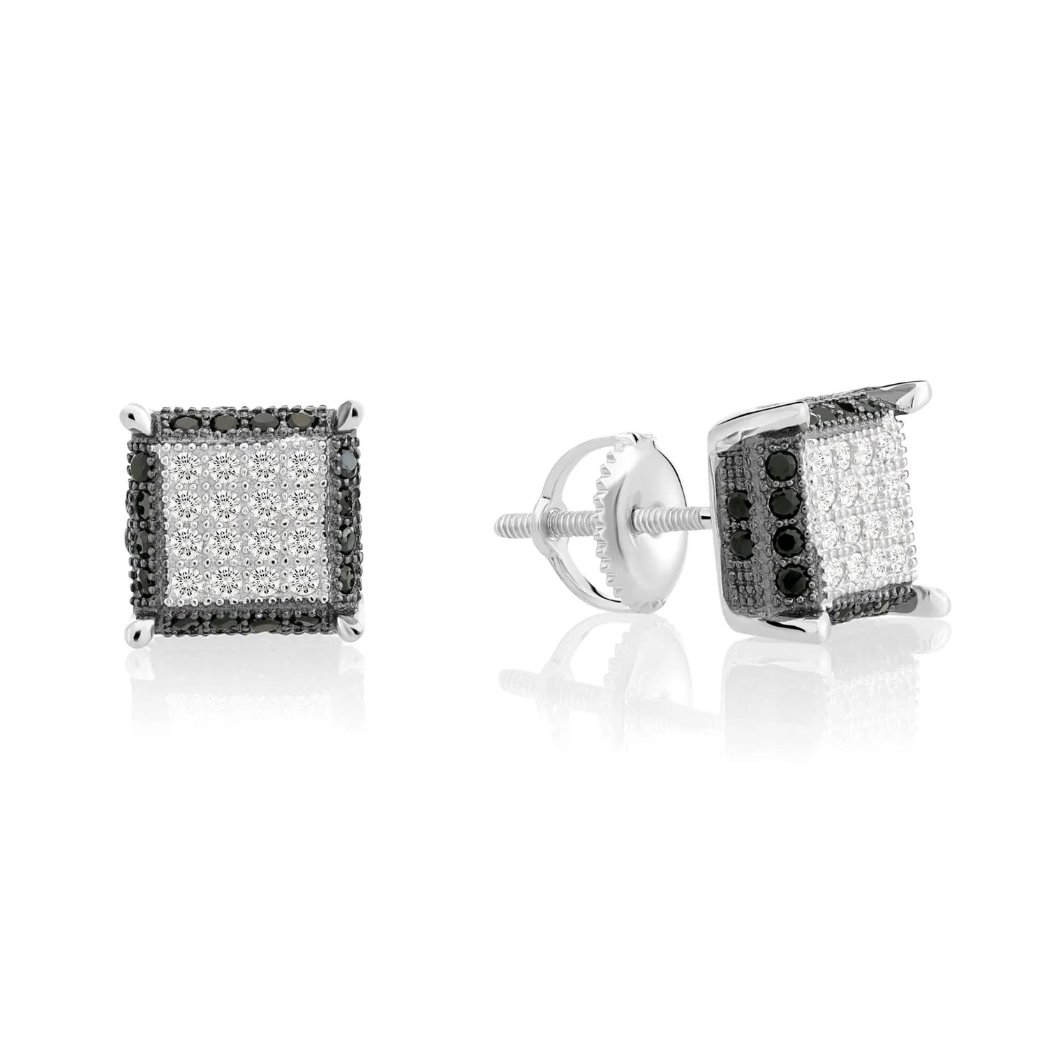 CZ Square Screw-Back Stud Earrings, Unisex in Sterling Silver